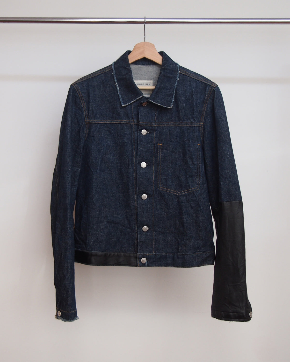 Helmut Lang 1 Pocket Denim Jacket with Leather Detail 2003 46